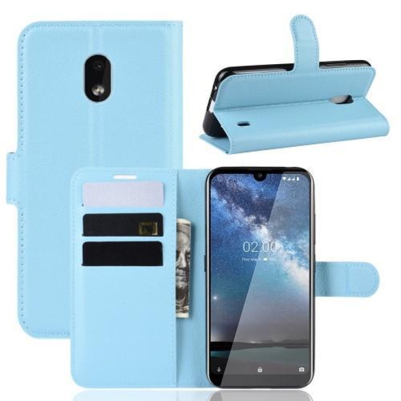 Litchi PU kožené peněženkové pouzdro na mobil Nokia 2.2 - modré