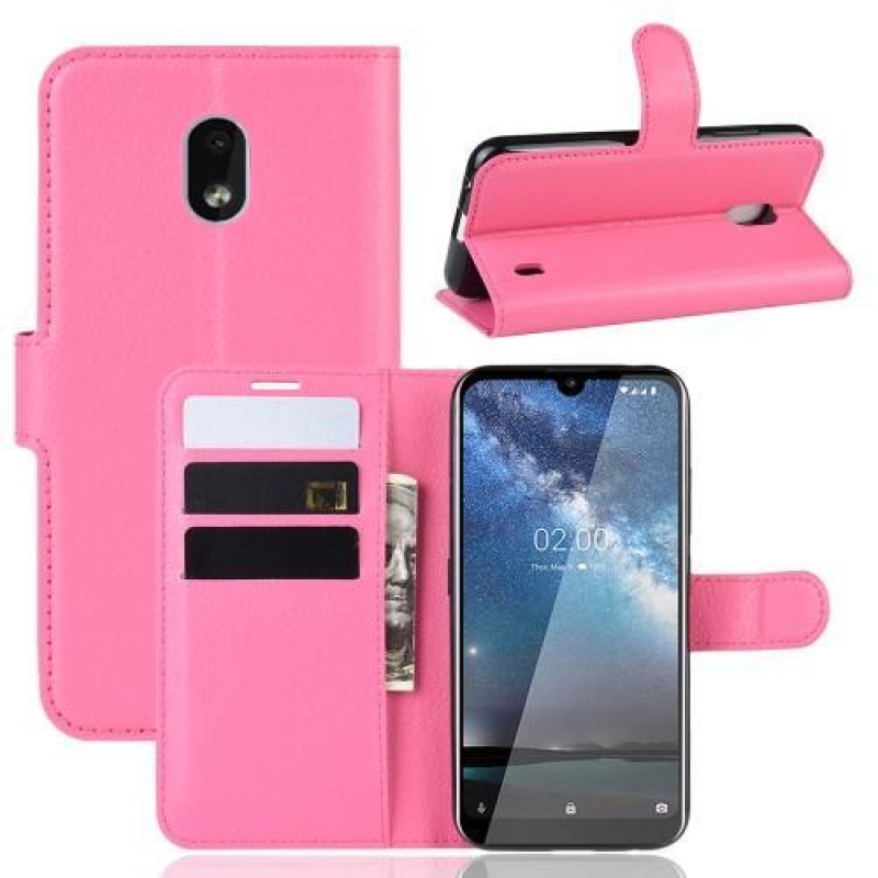 Litchi PU kožené peněženkové pouzdro na mobil Nokia 2.2 - rose