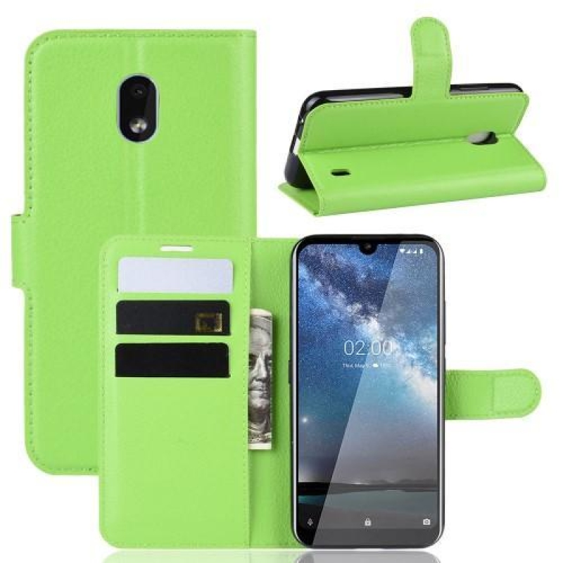 Litchi PU kožené peněženkové pouzdro na mobil Nokia 2.2 - zelené