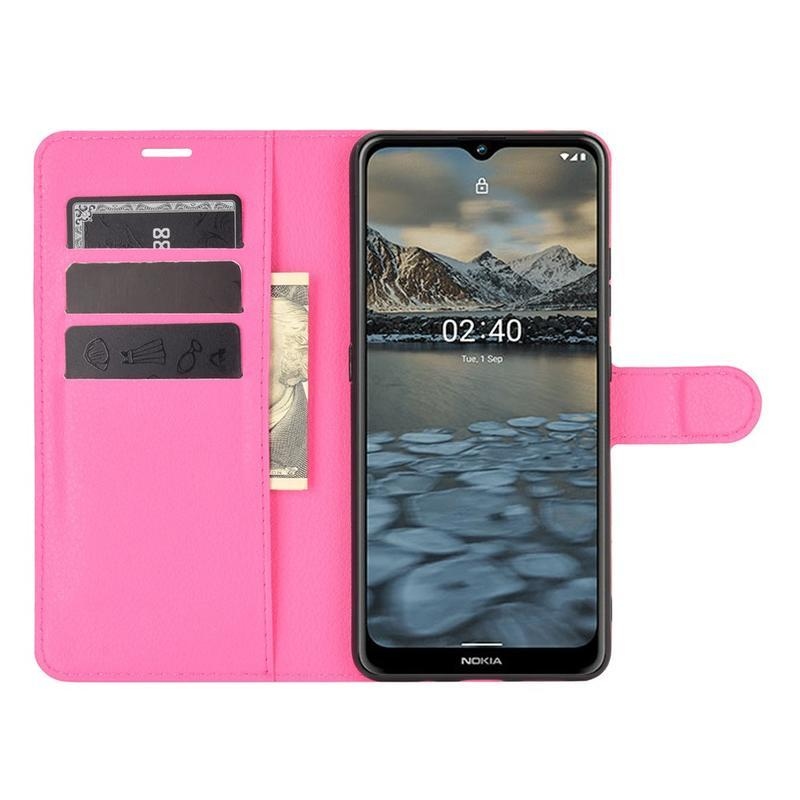 Litchi PU kožené peněženkové pouzdro na mobil Nokia 2.4 - rose