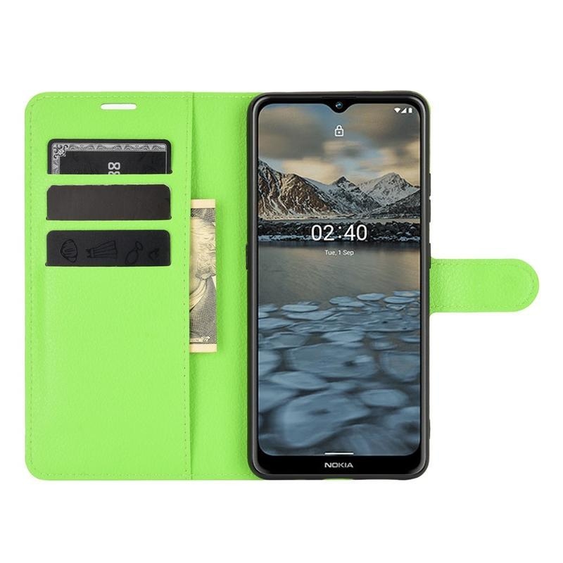 Litchi PU kožené peněženkové pouzdro na mobil Nokia 2.4 - zelené
