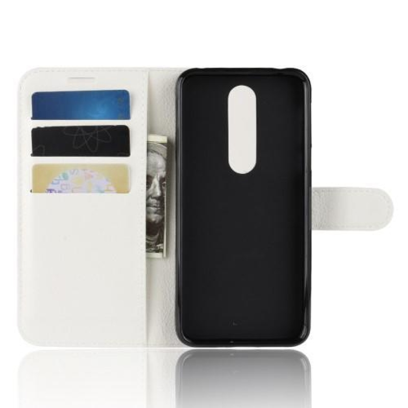 Litchi PU kožené peněženkové pouzdro na mobil Nokia 7.1 - bílé