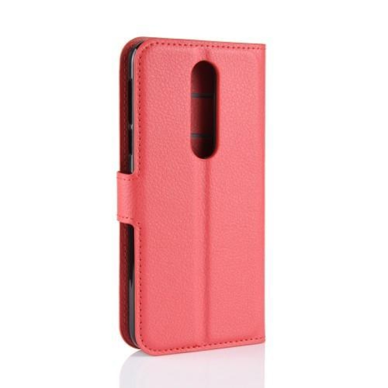 Litchi PU kožené peněženkové pouzdro na mobil Nokia 7.1 - červené