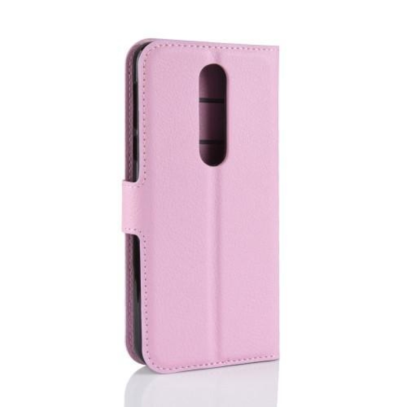 Litchi PU kožené peněženkové pouzdro na mobil Nokia 7.1 - růžové