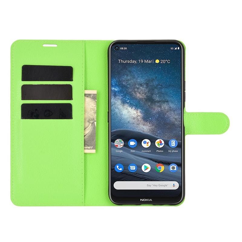 Litchi PU kožené peněženkové pouzdro na mobil Nokia 8.3 5G - zelené