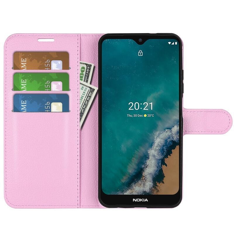 Litchi PU kožené peněženkové pouzdro na mobil Nokia G50 - růžové