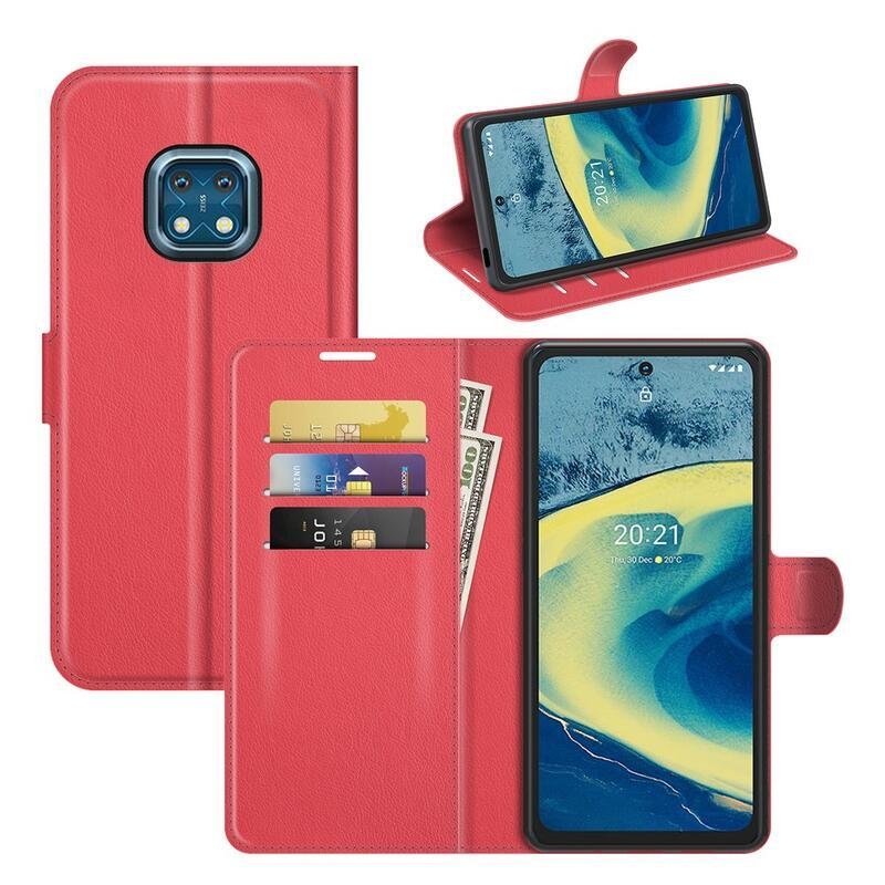 Litchi PU kožené peněženkové pouzdro na mobil Nokia XR20 - červené