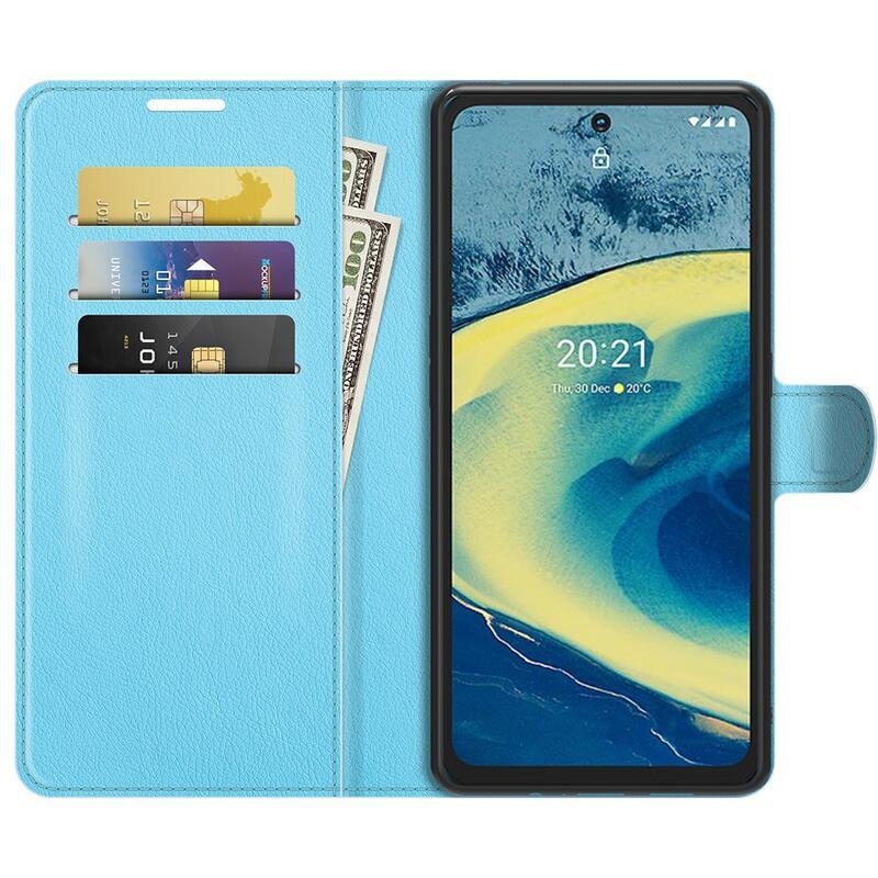 Litchi PU kožené peněženkové pouzdro na mobil Nokia XR20 - modré