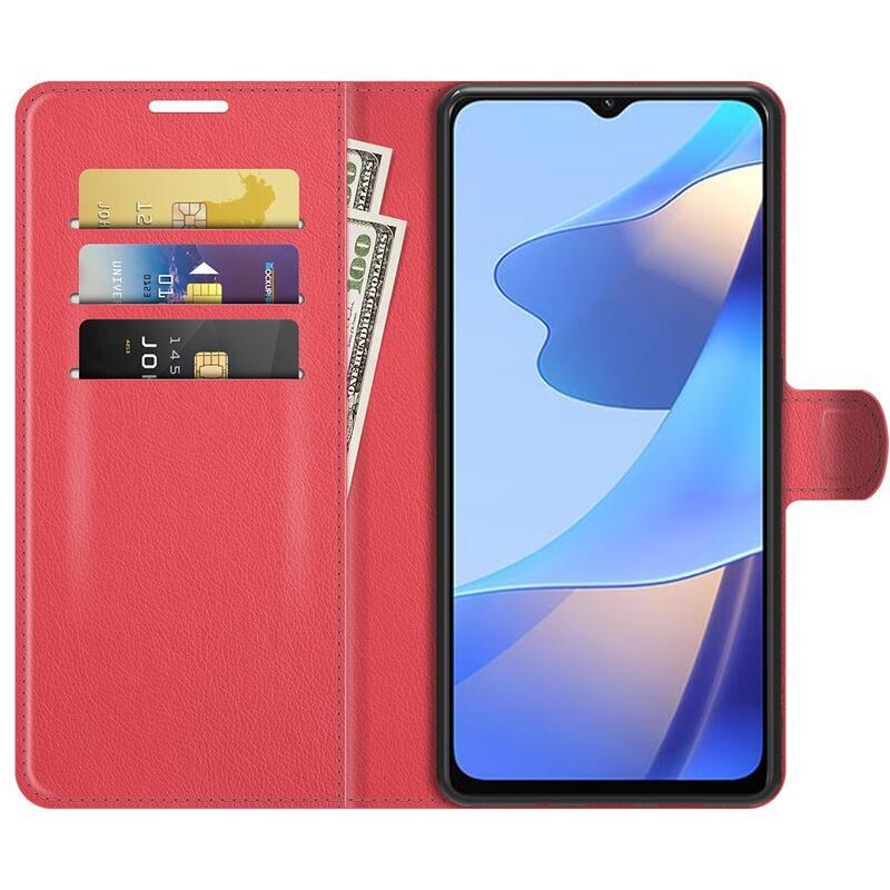 Litchi PU kožené peněženkové pouzdro na mobil Oppo A16s/A54s - červené
