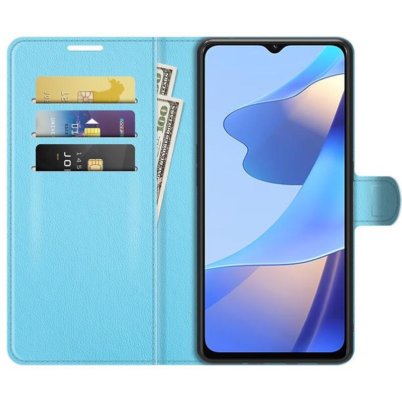 Litchi PU kožené peněženkové pouzdro na mobil Oppo A16s/A54s - modré