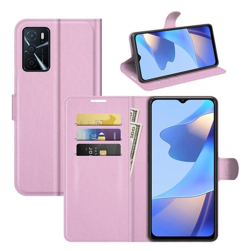 Litchi PU kožené peněženkové pouzdro na mobil Oppo A16s/A54s - růžové