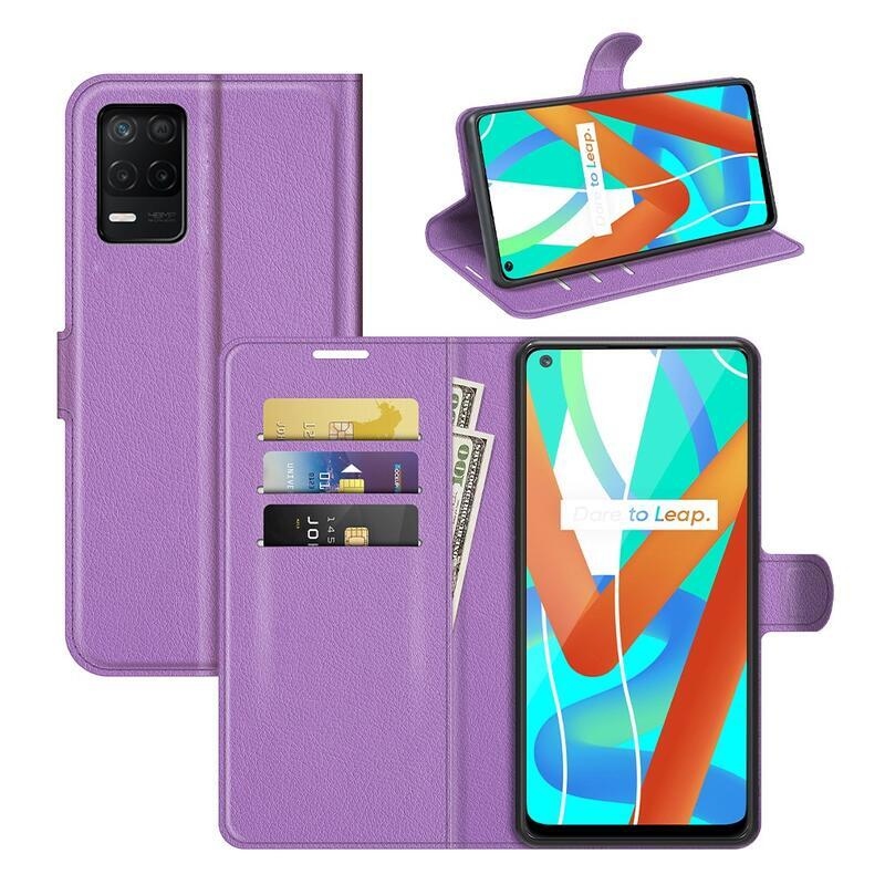 Litchi PU kožené peněženkové pouzdro na mobil Realme 8 5G - fialové