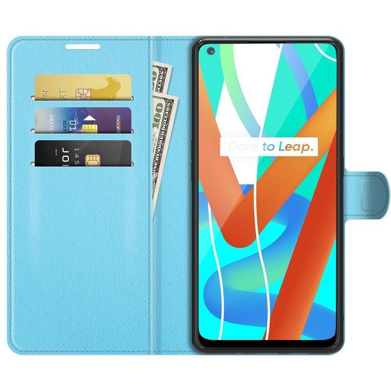 Litchi PU kožené peněženkové pouzdro na mobil Realme 8 5G - modré