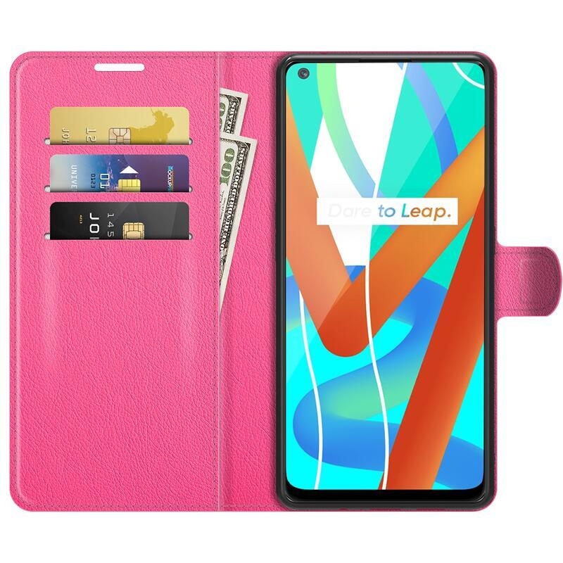 Litchi PU kožené peněženkové pouzdro na mobil Realme 8 5G - rose