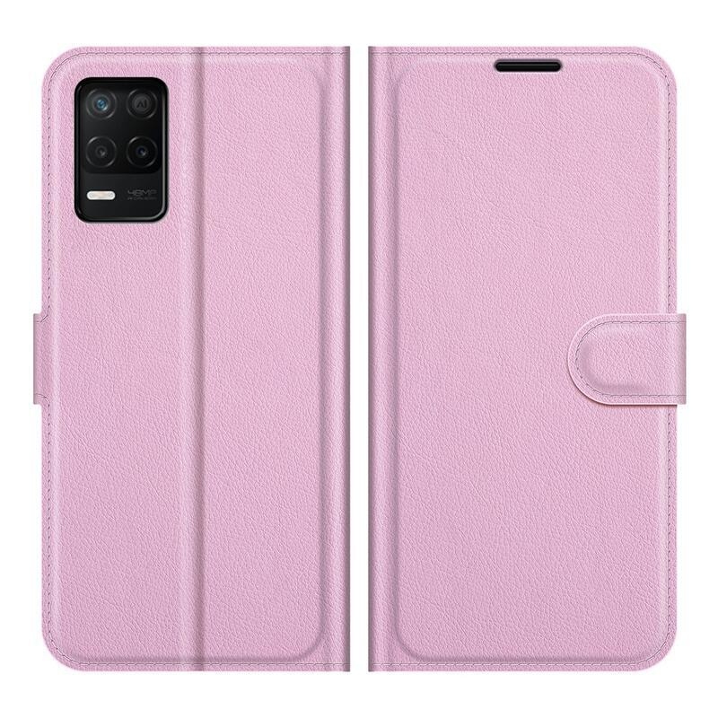 Litchi PU kožené peněženkové pouzdro na mobil Realme 8 5G - růžové