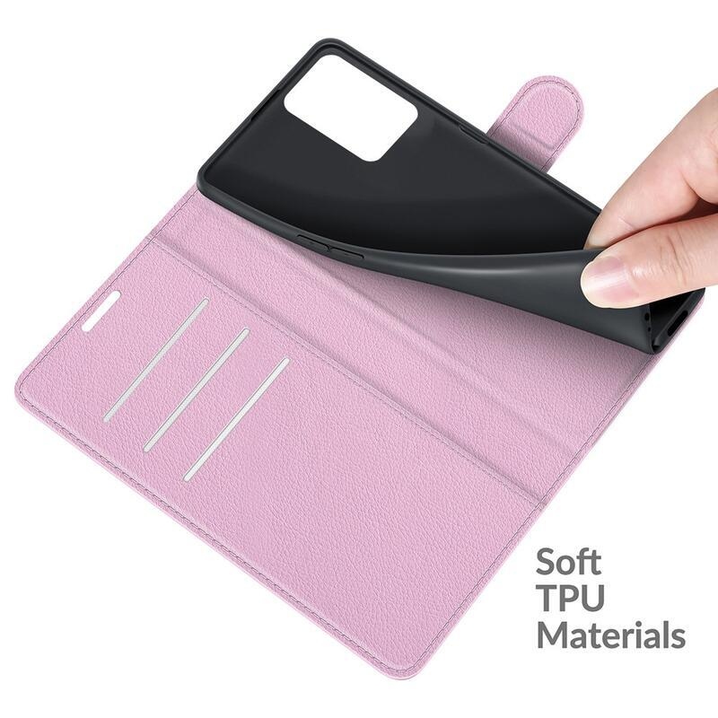 Litchi PU kožené peněženkové pouzdro na mobil Realme 8 5G - růžové