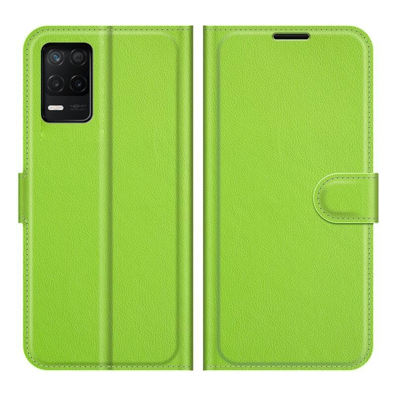 Litchi PU kožené peněženkové pouzdro na mobil Realme 8 5G - zelené