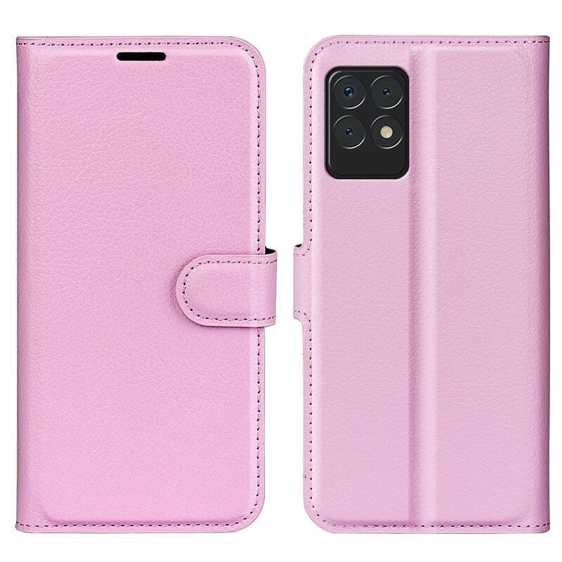 Litchi PU kožené peněženkové pouzdro na mobil Realme 8i - růžové