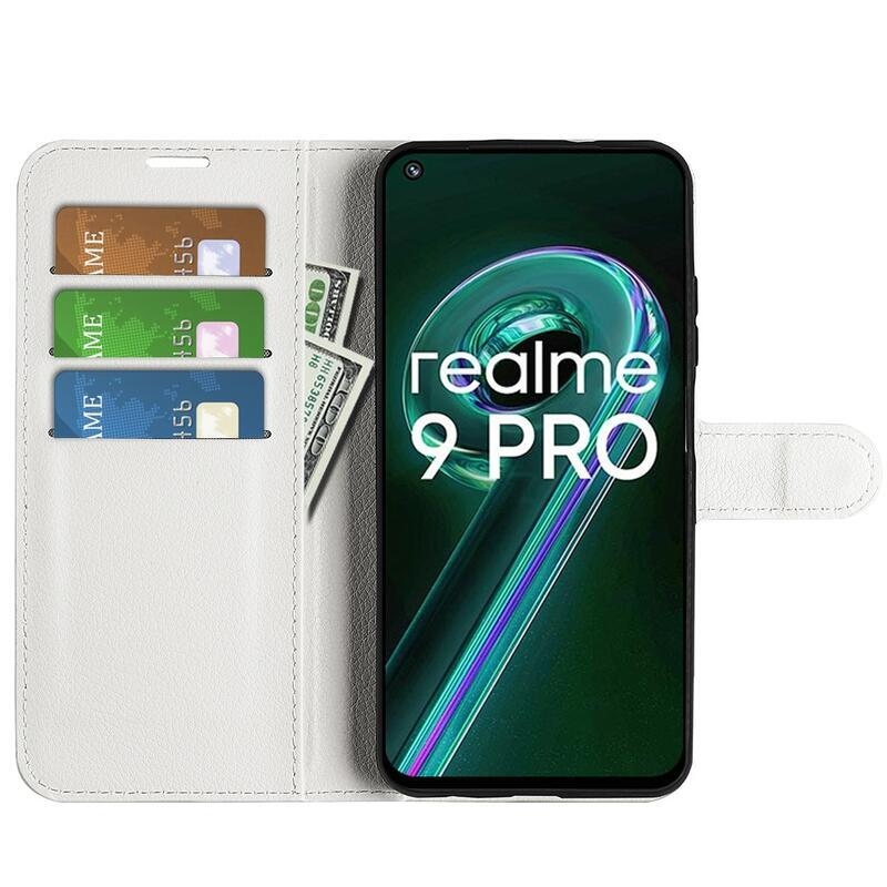 Litchi PU kožené peněženkové pouzdro na mobil Realme 9 Pro 5G - bílé