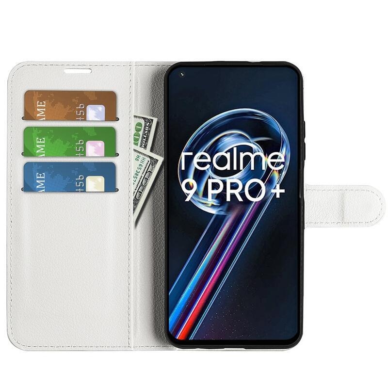 Litchi PU kožené peněženkové pouzdro na mobil Realme 9 Pro+ 5G - bílé