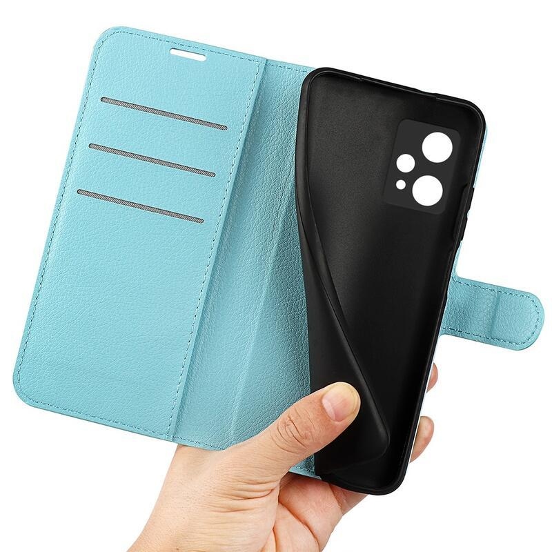 Litchi PU kožené peněženkové pouzdro na mobil Realme 9 Pro 5G - modré