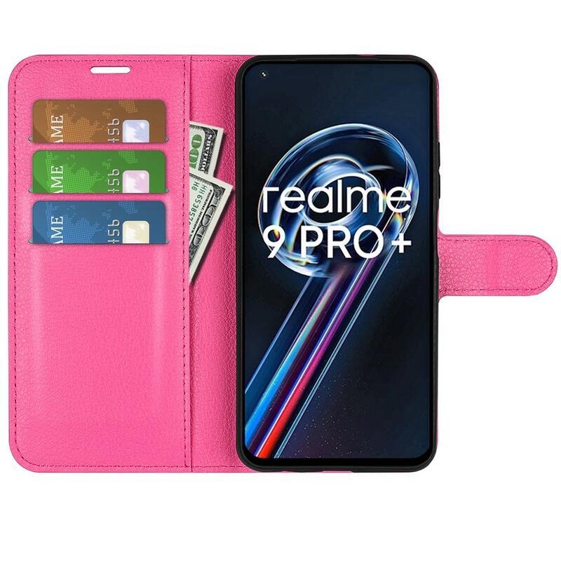 Litchi PU kožené peněženkové pouzdro na mobil Realme 9 Pro+ 5G - rose