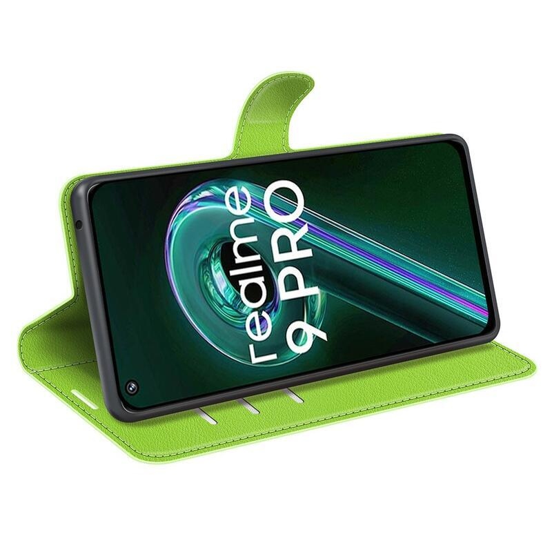 Litchi PU kožené peněženkové pouzdro na mobil Realme 9 Pro 5G - zelené