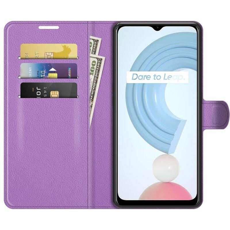 Litchi PU kožené peněženkové pouzdro na mobil Realme C21Y/C25Y - fialové