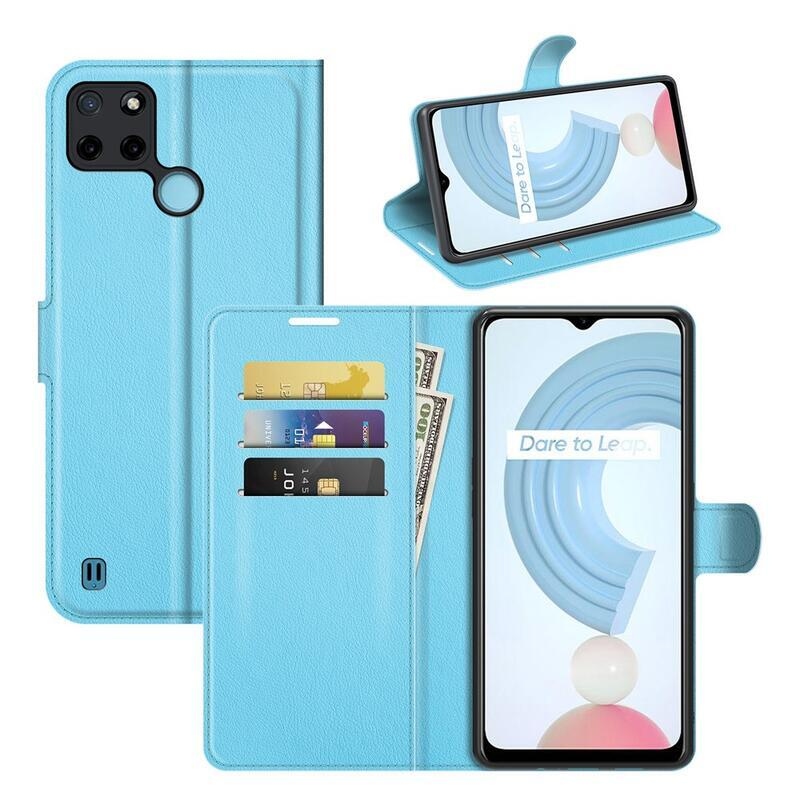 Litchi PU kožené peněženkové pouzdro na mobil Realme C21Y/C25Y - modré