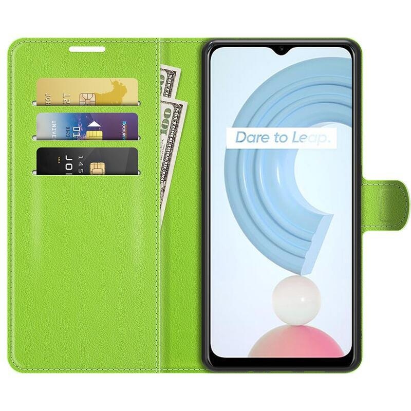 Litchi PU kožené peněženkové pouzdro na mobil Realme C21Y/C25Y - zelené