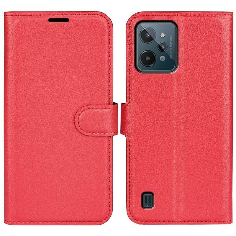 Litchi PU kožené peněženkové pouzdro na mobil Realme C31 - červené