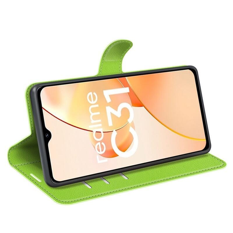 Litchi PU kožené peněženkové pouzdro na mobil Realme C31 - zelené