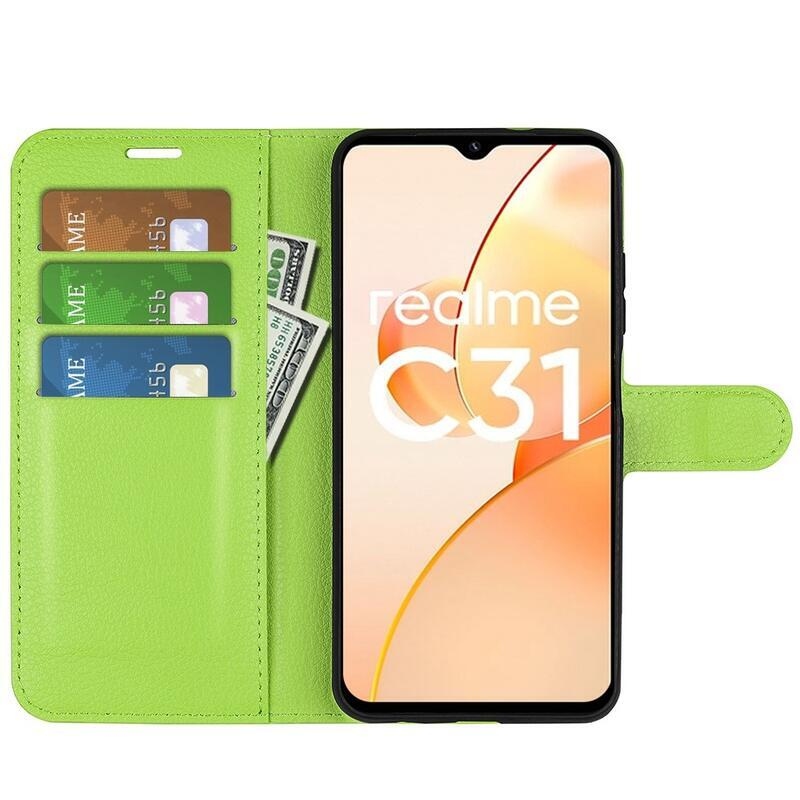 Litchi PU kožené peněženkové pouzdro na mobil Realme C31 - zelené
