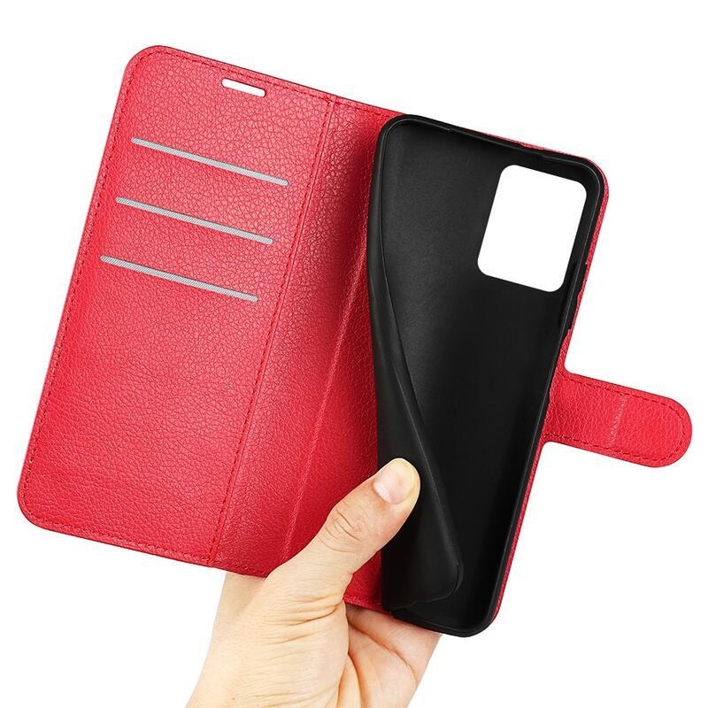 Litchi PU kožené peněženkové pouzdro na mobil Realme C35 - červené