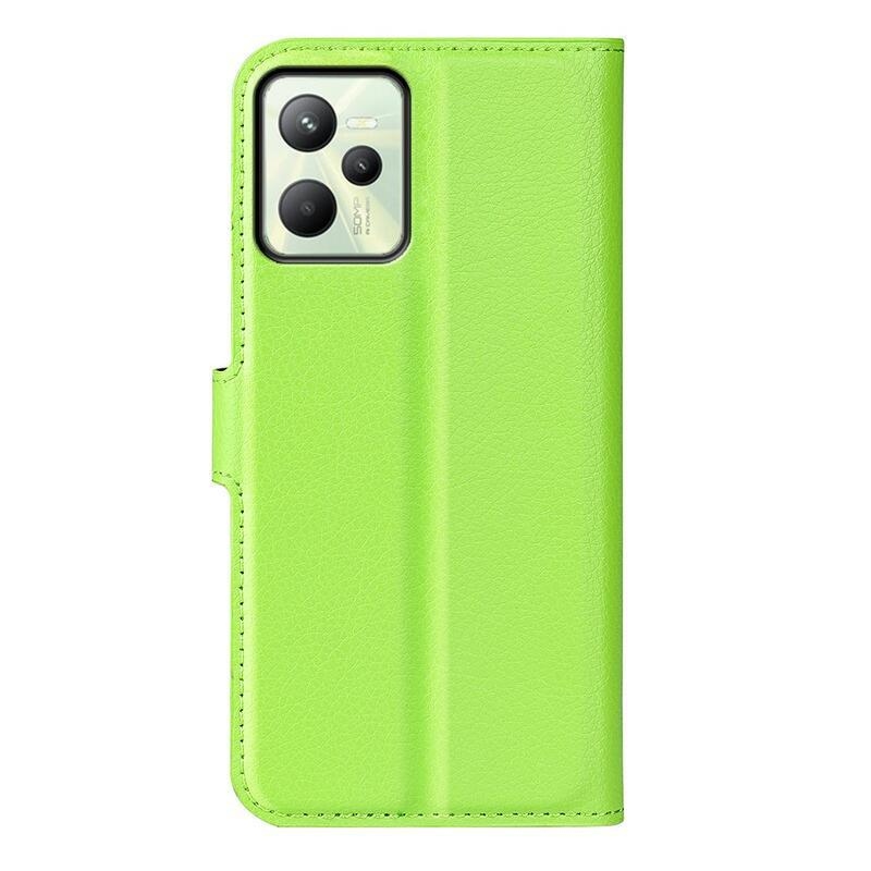Litchi PU kožené peněženkové pouzdro na mobil Realme C35 - zelené