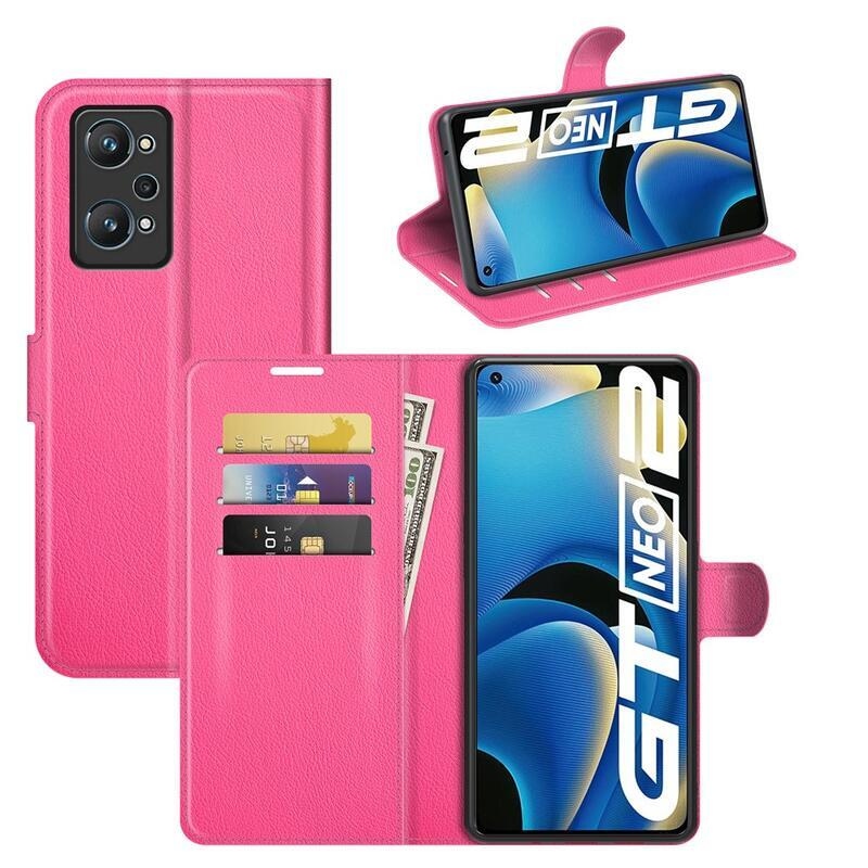 Litchi PU kožené peněženkové pouzdro na mobil Realme GT Neo 2 - rose