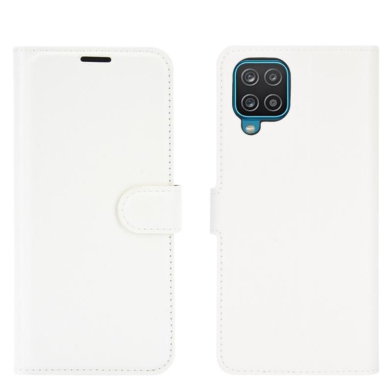 Litchi PU kožené peněženkové pouzdro na mobil Samsung Galaxy A12/M12 - bílé