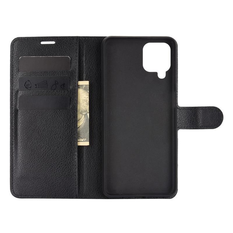 Litchi PU kožené peněženkové pouzdro na mobil Samsung Galaxy A12/M12 - černé