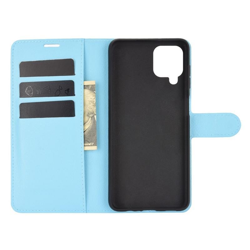 Litchi PU kožené peněženkové pouzdro na mobil Samsung Galaxy A12/M12 - modré