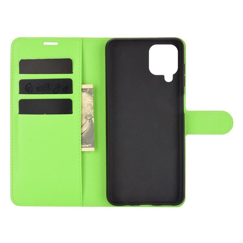 Litchi PU kožené peněženkové pouzdro na mobil Samsung Galaxy A12/M12 - zelené