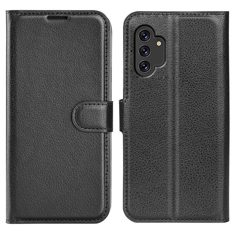 Litchi PU kožené peněženkové pouzdro na mobil Samsung Galaxy A13 4G - černé