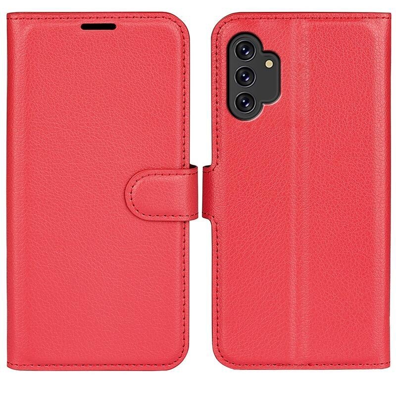 Litchi PU kožené peněženkové pouzdro na mobil Samsung Galaxy A13 4G - červené