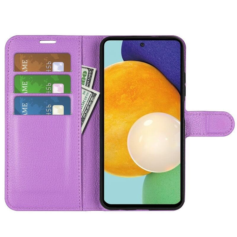 Litchi PU kožené peněženkové pouzdro na mobil Samsung Galaxy A13 4G - fialové