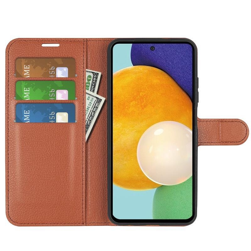 Litchi PU kožené peněženkové pouzdro na mobil Samsung Galaxy A13 4G - hnědé
