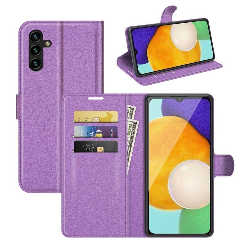 Litchi PU kožené peněženkové pouzdro na mobil Samsung Galaxy A13 5G/Galaxy A04s (164.7 x 76.7 x 9.1 mm) - fialové