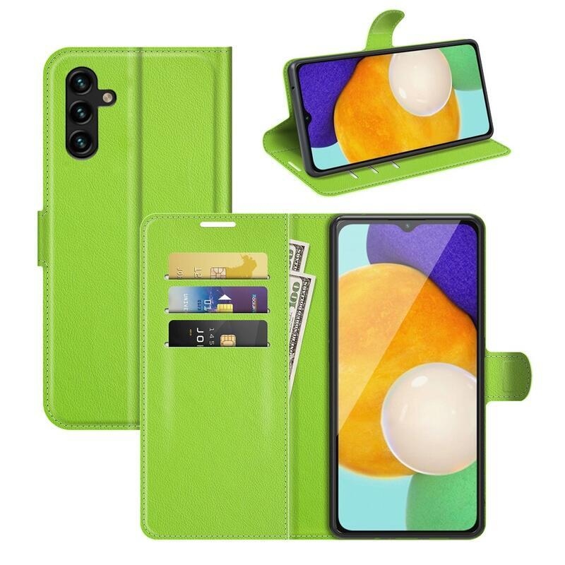 Litchi PU kožené peněženkové pouzdro na mobil Samsung Galaxy A13 5G/Galaxy A04s (164.7 x 76.7 x 9.1 mm) - zelené