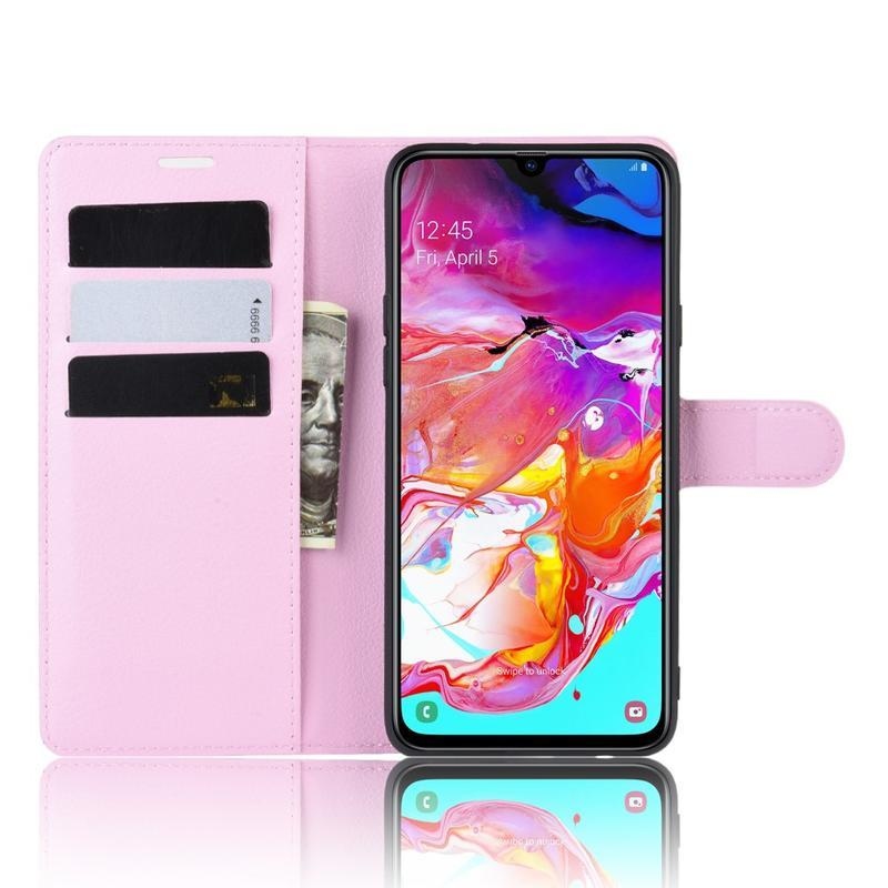 Litchi PU kožené peněženkové pouzdro na mobil Samsung Galaxy A20s - růžové