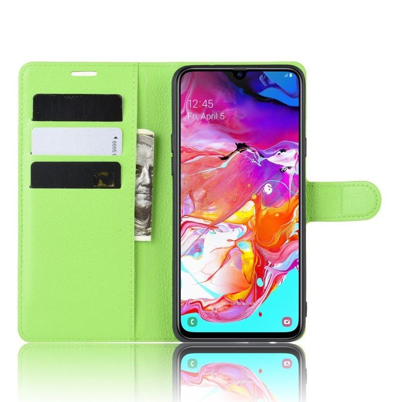 Litchi PU kožené peněženkové pouzdro na mobil Samsung Galaxy A20s - zelené