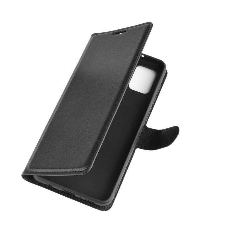 Litchi PU kožené peněženkové pouzdro na mobil Samsung Galaxy A21s - černé