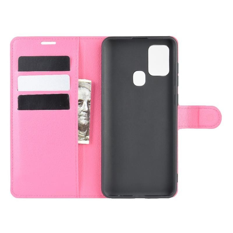 Litchi PU kožené peněženkové pouzdro na mobil Samsung Galaxy A21s - rose